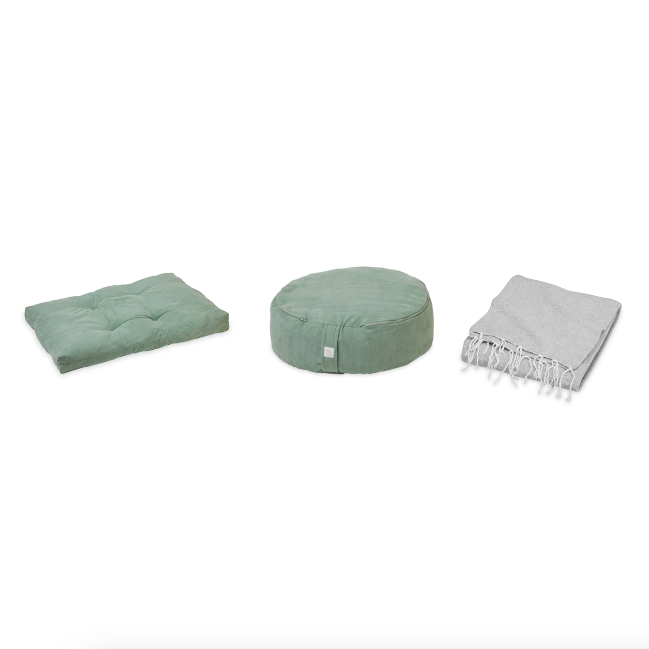 Meditation Bundle - Zabuton (Sage), Zafu (Sage), Blanket (Grey)